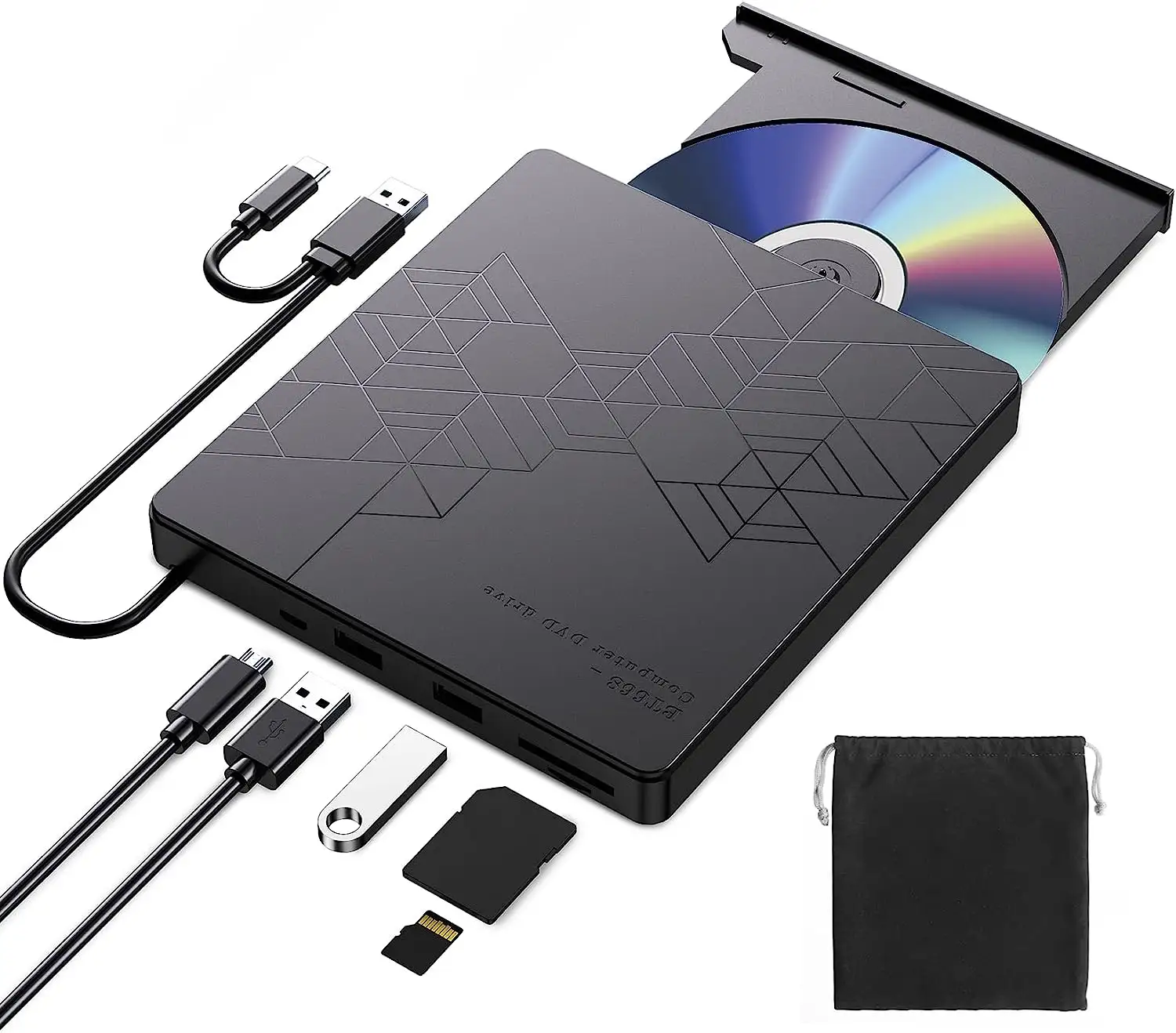 Unidad de CD externa USB 3,0 HUB CD/Dvd +/-Rw portátil Unidad óptica Slim DVD Rom Rewriter Burner para computadora portátil PC de escritorio