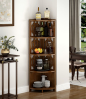 Étagère d'angle moderne en bambou naturel, cinq niveaux, étagères ouvertes, motif floral de fenêtre chinoise, pour salon