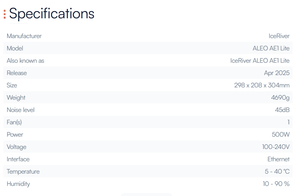 Mỏ Crypto iceriver aleo ae1 Lite 300M 500W aleo thợ mỏ với PSU iceriver thợ mỏ tiếng ồn thấp asic aleo khai thác ae0 60m - Product Image 5