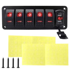 แผงสวิตช์โยก 5 ช่อง Yuhe YH-DH6-QB 12V 24V พร้อมที่ชาร์จ USB คู่ 4.8 แอมป์ และโวลต์มิเตอร์ LED สำหรับเรือ พร้อมฟังก์ชั่นเปิด-ปิด - Product Image 2