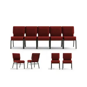 Silla de Teatro de tela metálica barata al por mayor, sillas de Iglesia entrelazadas acolchadas con reclinatorio