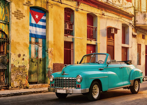 Fondo de Cuba, Habana, Bandera Cubana, Coche Azul Clásico Vintage, Palmeras, Decoración para Fiestas en Cuba, Habana, Pancarta - Product Image 4