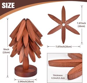 Set di sottobicchieri a forma di albero di Natale, 5 sottopentola in legno di <span class=keywords><strong>noce</strong></span> a forma di albero con supporto per piatti caldi (22,4 cm) - Product Image 2