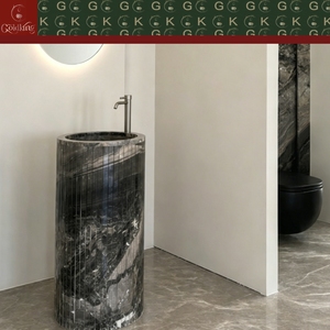 <span class=keywords><strong>Lavabo</strong></span> de Mármol Negro Tallado con Vetas Blancas GOLDKING, Diseño de Lujo, Columna Redonda de Piedra Sólida y <span class=keywords><strong>Lavabo</strong></span> de Pared OEM - Product Image 4