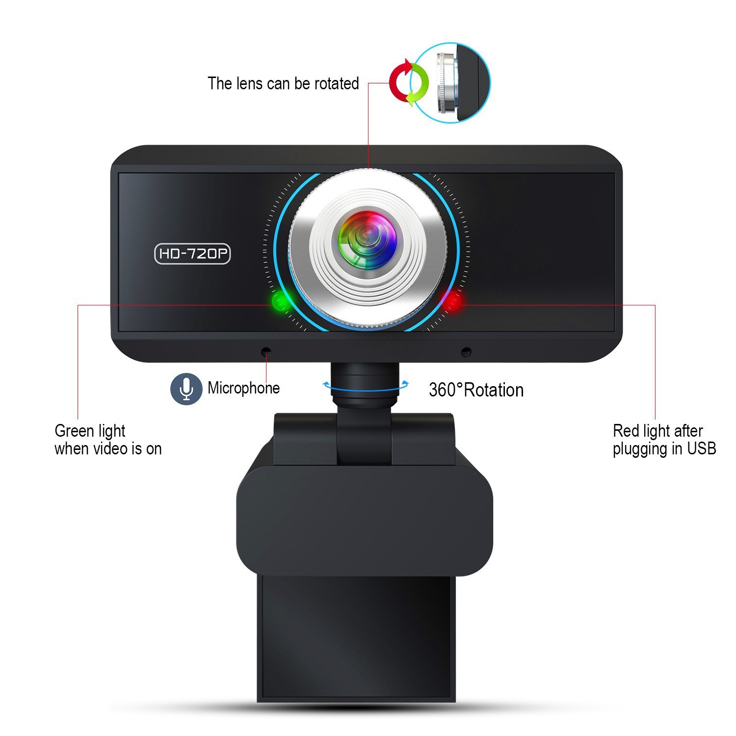 En stock 720P HD ancho ángulo de visión ruido micrófonos USB webcam con beatify función webcam la pc de la computadora lapto