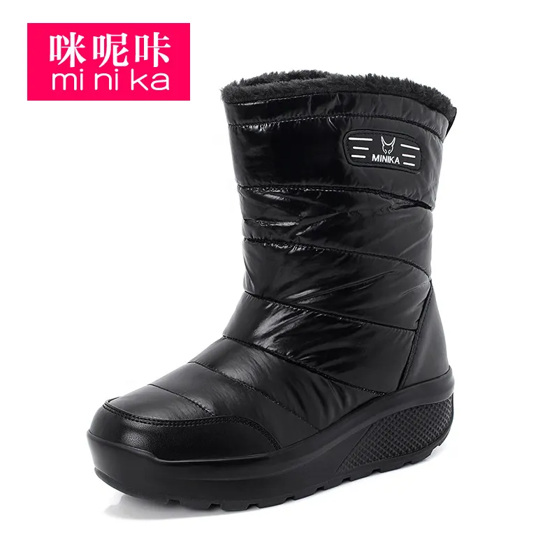 Minika Hot Sale Women Skid Water Proof Boots Women Pu Rubber Slip On Height Increasing Casual Boots Shoes