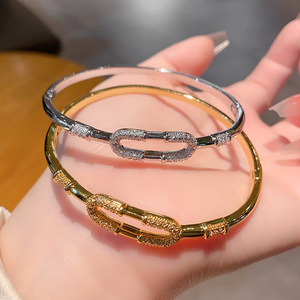 Geometric Zircon Plated <b>Copper</b> <b>Bracelet</b> Gold And White Women's Party Jewelry Micro Insert Design - Product Image 2