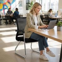 Chaise de bureau ergonomique en maille OEM en gros, chaise de réception pour visiteurs avec accoudoirs, chaises de conférence intérieures