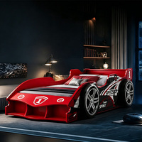 Red Race Car Shaped Eco-Friendly Daybed Modern Frame Wooden Boy Kids Car Bed with Storage