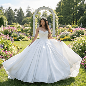 Wx70 Ivory Bridal Ball Gown Strapless Soft Satin <b>Wedding</b> Dresses Ball Gown Long Cathedral Train For Women Jancember - Product Image 1