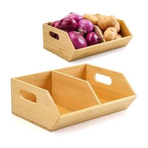 Bamboo Storage Box Two Compartment Desktop Organizer With Handle <b>Spice</b> <b>Jar</b> - Product Image 3