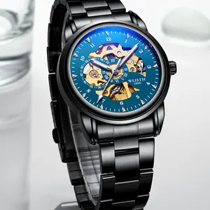 Automatische Skeleton Steel Band Heren Mechanische Horloge Mode Horloge Blu-ray Spiegel Multi-color Optionele Horloge