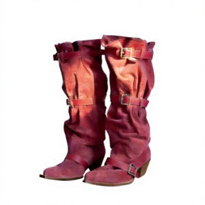 Nouvelles bottes d'équitation pour femmes à bout pointu, confortables, à talon épais, hauteur genou, avec passants de ceinture, pour mollets larges, collection Printemps, style mode Europe-Amérique - Product Image 1