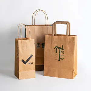 Sac en papier Sacs en papier kraft brun recyclé avec poignée Sac à provisions en papier kraft personnalisé avec votre logo