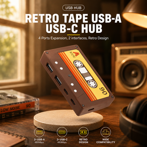 Hub USB rétro créatif en forme de cassette, station d'accueil multi-interfaces pour ordinateur, transfert de données, hub USB Type-C multi-ports - Product Image 2