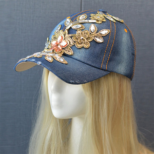 Bán Buôn Thời Trang Nữ Mũ Bóng Chày Chất Lượng Cao Chải Bông Dập Nổi Hình Dạng Hoa Rhinestone Cá Tính Thiết Kế Kinh Doanh - Product Image 3