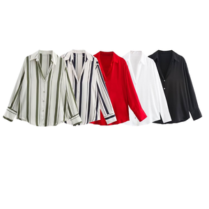 KP & ZA estiva abbigliamento Casual da donna nuovo stile europeo americano <span class=keywords><strong>camicia</strong></span> a maniche lunghe appesa in raso di <span class=keywords><strong>seta</strong></span> Versatile - Product Image 1