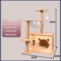 Arbre à chat moderne en bois, multi-niveaux, avec maisonnette pour chaton, tour à gratter en sisal en forme de tête de chat mignonne, meuble pour animaux de compagnie sûr et écologique