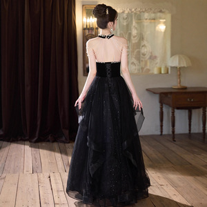 Black Ball Gown Sweetheart Neckline Empire Waist Pearl Detail Evening Dress For Banquets And Ceremonies - Product Image 4
