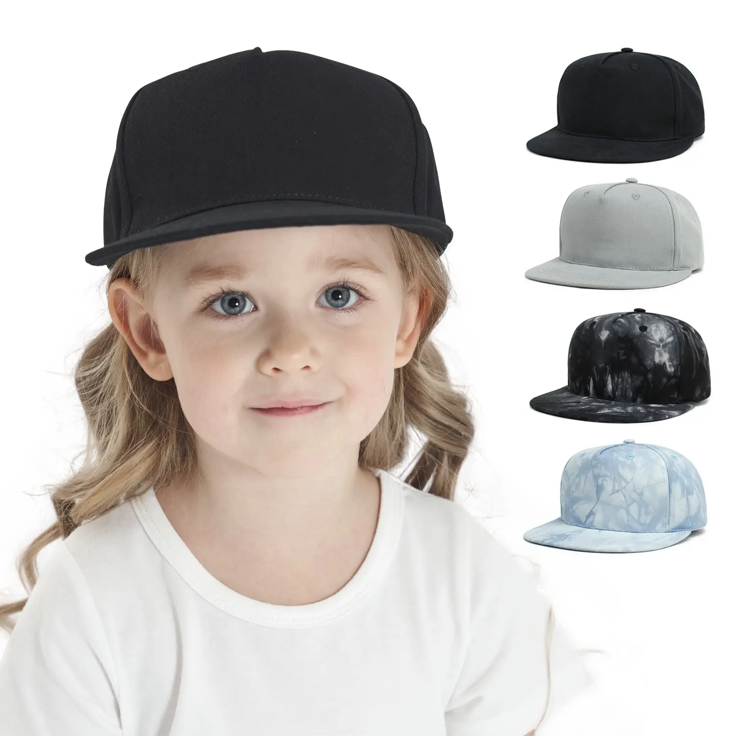 Berretto da Baseball in cotone lavato per bambina e bambina cappellino Hip Hop Snapback per bambini a tesa piatta regolabile Tie-dye