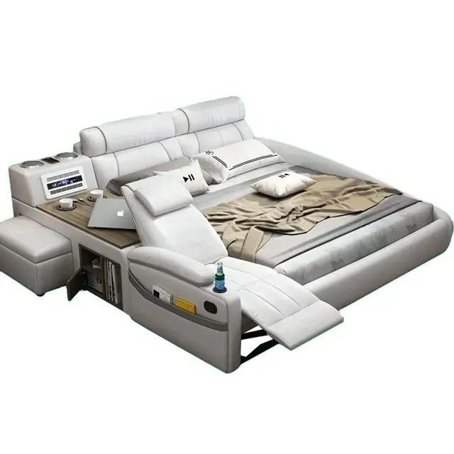 Canapé-lit en cuir dinde stockage avec chargement USB 2023 matelas gris plat massage électrique canapé-lit convertible moderne