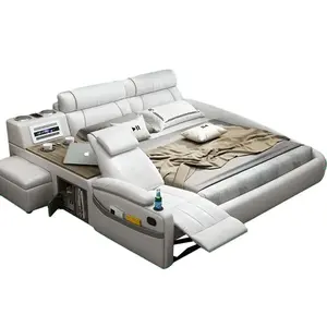 Sofá cama de cuero con almacenamiento de pavo con carga USB 2023 colchón gris tumbado plano masaje eléctrico moderno sofá cama convertible