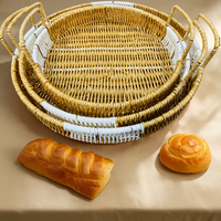 Panier de rangement en rotin tressé à la main de luxe personnalisé pour la maison, en plastique, pour pain, fruits, vêtements, petit panier de rangement en rotin