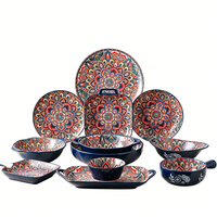 Nouveaux ensembles de vaisselle en céramique de style bohème mandala créatifs, assiettes et bols de luxe haut de gamme pour la table des hôtels et des restaurants