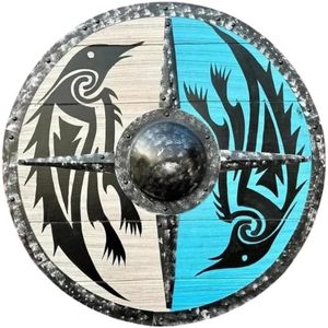 Viking Wooden Shield 24 Round Eco-Friendly <b>Wall</b> <b>Mount</b> Decor Medieval Bird Theme Home Living Room Indoor Use - Product Image 1