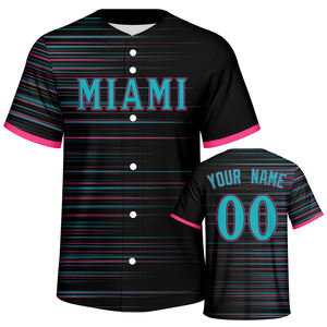 <span class=keywords><strong>Maillot</strong></span> de <span class=keywords><strong>baseball</strong></span> rayé imprimé 100 % polyester de haute qualité, personnalisé, noir, unisexe adulte, col en V, respirant, séchage rapide - Product Image 1