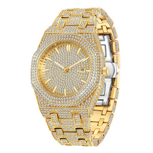 Montre de luxe à quartz avec date, style hip-hop, entièrement sertie de diamants, pour homme - Product Image 3
