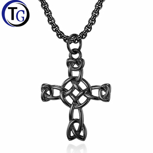 Collier pendentif croix vintage en acier inoxydable 304 avec chaîne à maillons, plaqué argent/or/or 18 carats, unisexe, pour la vie quotidienne et les fêtes - Product Image 1