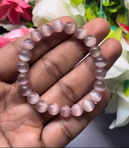 Best Quality Purple selenite <b>Bracelet</b>: Round <b>Gemstone</b> Beads, Stretch <b>Bracelet</b> Unisex Classic Style Certified Anniversary Gift - Product Image 2