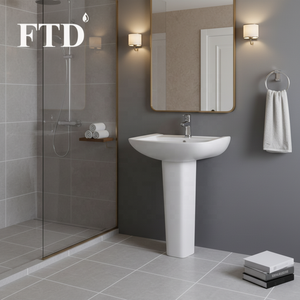 Lavabo Cuadrado Moderno de Cerámica con Columna, Lavamanos con Pedestal para Baño de Hotel y Hospital, para <span class=keywords><strong>Lavandería</strong></span> - Product Image 2