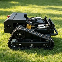 Tondeuse robotisée sur chenilles autopropulsée télécommandée, rayon de braquage 360°, chenilles en caoutchouc, alimentation par batterie, fonction de paillage et élimination de l'herbe