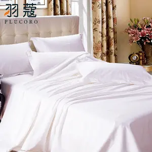 White Hotel Bed Sheet Guangzhou Hotel Bed Linen Bedsheet Luxury White Bedding Queen King 100% Cotton Bed Sheets