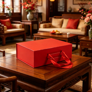 Boîte cadeau magnétique rouge personnalisée avec poignée en ruban de soie, emballage de luxe en papier rigide pour festival, mariage, vêtements, rangement - Product Image 5