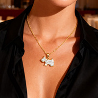 Colliers pendentifs personnalisés en forme d'animaux (chien, cheval de Troie) en cristal CZ plaqué or, vente en gros de l'usine de Yiwu, bijoux pour hommes et femmes