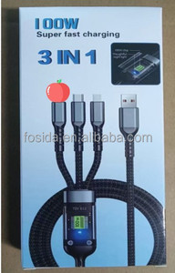 FOSIDA mesure réelle nylon <span class=keywords><strong>1</strong></span>.2m USB type-c 100W PD charge super rapide 100w câble 3 en <span class=keywords><strong>1</strong></span> pour iPhone Samsung - Product Image 2