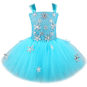 Productos Populares de HP, ODM OEM, Vestido de Tul Azul de Princesa Elsa con Copos de Nieve para Niñas, Disfraz de Halloween para Niños - Product Image 2