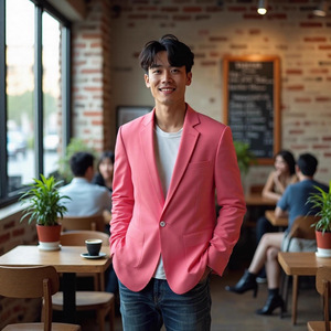 Giacca da <span class=keywords><strong>Uomo</strong></span> Stile Coreano Casual Elegante Monopetto <span class=keywords><strong>Slim</strong></span> Fit Multicolore Brillante e Fresco per Lavoro Quotidiano Vendita all'Ingrosso - Product Image 2