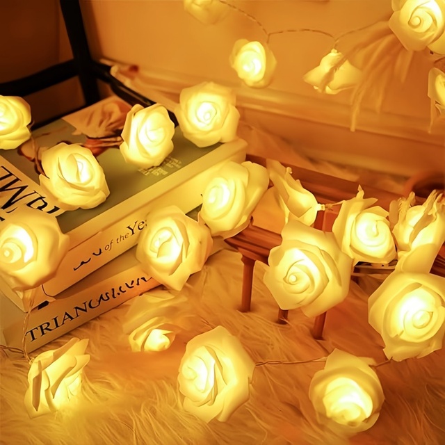 Battery Operated Romantic Rose Flower Led fairy String Lights Artificial Garland Lights for Wedding Christmas Valentine's Day