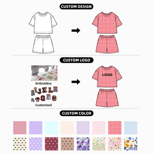 Set di <span class=keywords><strong>Abbigliamento</strong></span> Estivo per Bambini in Due Pezzi Personalizzato dal Produttore, Design a Quadri, Set di Vestiti per <span class=keywords><strong>Bambina</strong></span> in Tinta Unita - Product Image 5