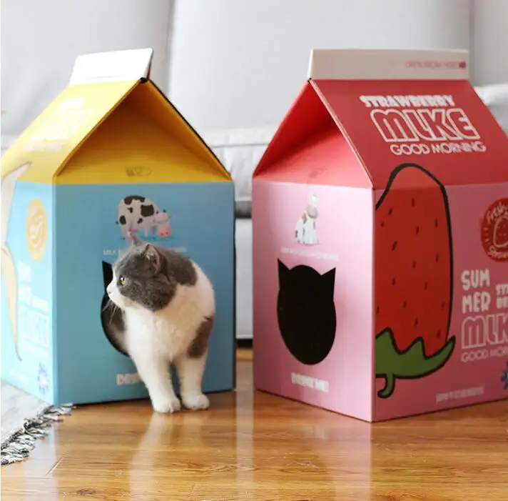 Planche à gratter pour chat de dessin animé, fournitures résistantes à l'usure, boîte à lait pour chat