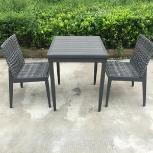 Ahşap çıta masa üstü masa ve Rattan hasır Bistro sandalyeler alüminyum ve plastik veranda açık 3 adet bahçe seti, bahçe seti Pe