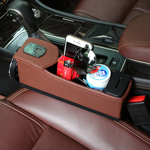 Boîte de rangement pour l'habitacle de voiture, organisateur avec chargeur <span class=keywords><strong>USB</strong></span>, porte-gobelet, multi-usages, remplisseur d'espace, intérieur en cuir - Product Image 3