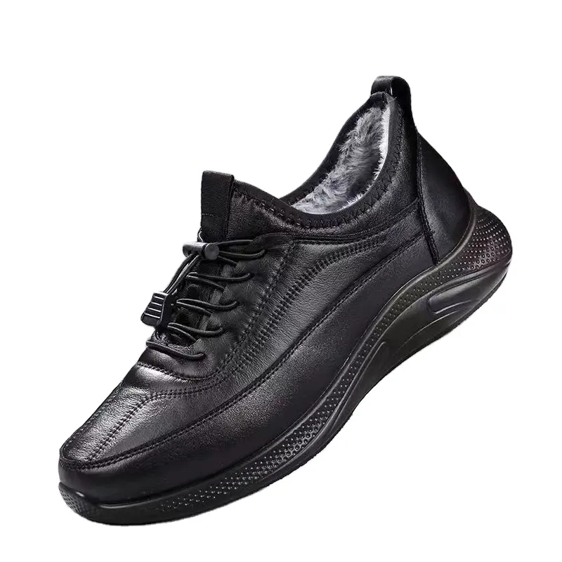 Sneakers hangat untuk pria, sepatu bot PU sol wol ukuran besar, sneakers musim dingin salju tahan air