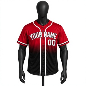 Custom Red Black Gradient Baseball Jersey Men's Short Sleeve Moisture Wicking Button Front <b>Sport</b> <b>Apparel</b> Adult Size - Product Image 1