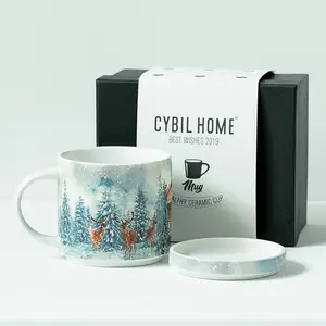 礼品咖啡杯陶瓷叠式马克杯与山羊设计新型骨瓷水杯