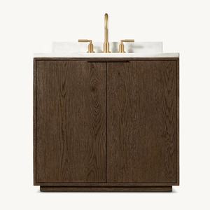 Современный туалетный столик из натурального дерева для ванной комнаты с водостойкой и одной раковиной, мраморная столешница, большие ящики для хранения для отелей, вилл - Product Image 3